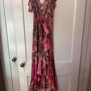 Camilla Pink & Green Printed Maxi Wrap Dress with Ruffles